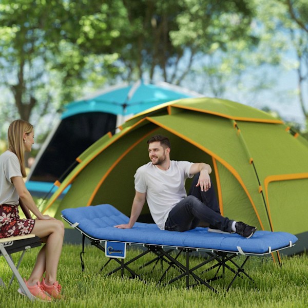 Sammenklappelig feltseng, campingseng med madras, pude, sidelomme, 190 x 65 x 37 cm, campingseng til voksne, gæsteseng op til 150 kg, klapseng til ude