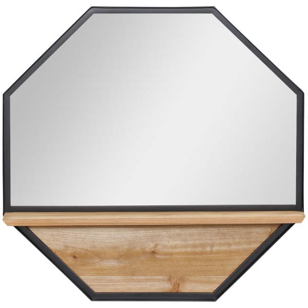 Octagon Vægspejl Med Hyldehængende Spejl I Industrielt Design Ti