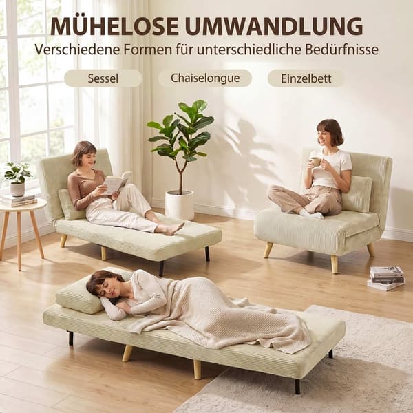 Konvertibel bäddsoffa i manchester, justerbart ryggstöd, beige