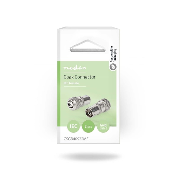 IEC (coax) | Rak | Hona | Nickelplaterad | 75 Ohm | Skruva | Kabel input diameter: 7.0 mm | Metall | Silver | 2 st. | Låda