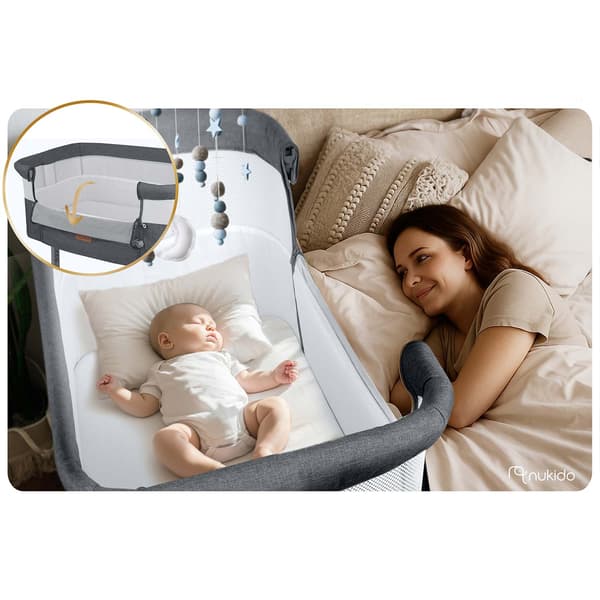 Sammenfoldelig rejse-babyseng med co-sleeper-funktion