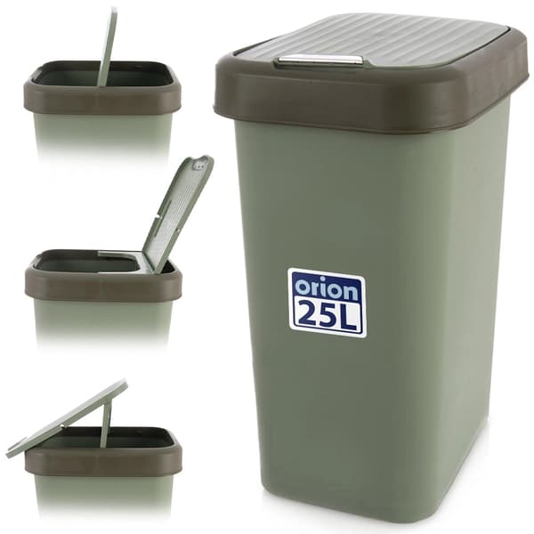 Papperskorg, grön plast, 25 liters kapacitet, tippbart lock