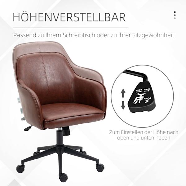 Kontorstol Skrivebordsstol Med Vippefunktion, Hjul, Imiteret Læderlook, 93-101 Cm Højdejusterbar, Op Til 120 Kg, Brun