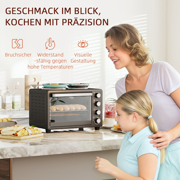 Miniugn 28 L 2600W Miniugn 100-230? 60 min. timer, med 2 värmeplåtar, bakplåt och grillgaller. Pizzaugn med smulbricka, plåthandtag svart Aosom