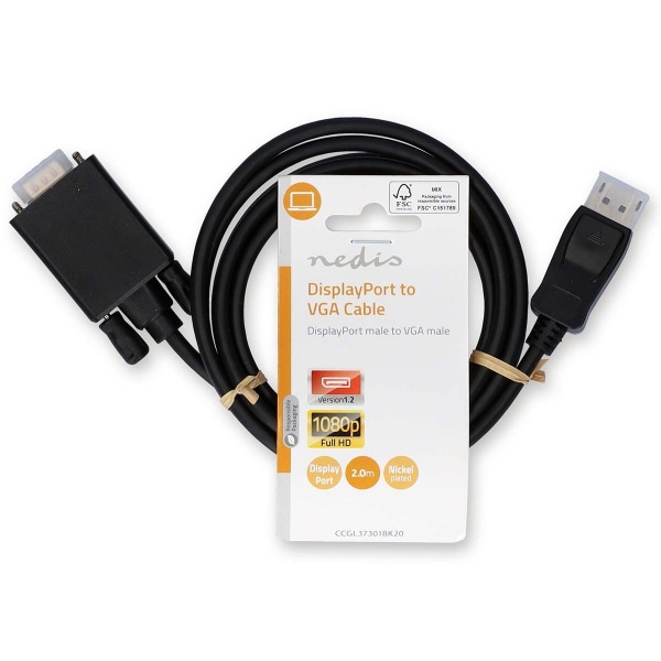 VGA-kabel | DisplayPort Han | VGA Han | Nikkelplateret | Maksimal opløsning: 1080p | 2.00 m | Runde | PVC | Sort | Label