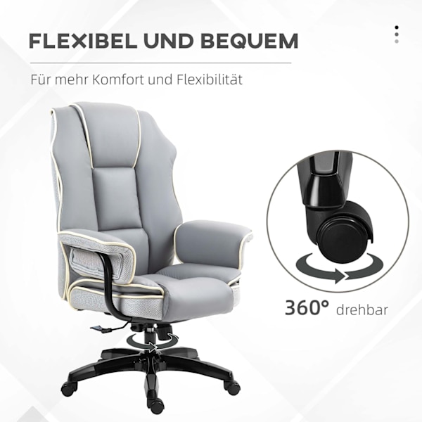 Kontorsstolsryggstöd justerbart, 150°, ergonomisk skrivbordsstol med liggfunktion, höj- och sänkbar, ljusgrå