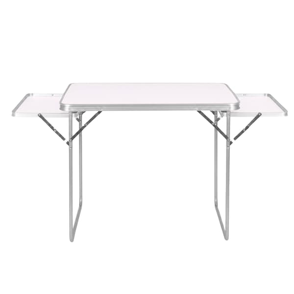Hopfällbart campingbord med hyllor, 120x60 cm, vit
