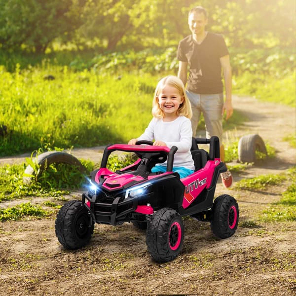 Rosa 12V barnelbil med fjärrkontroll och LED-lampor