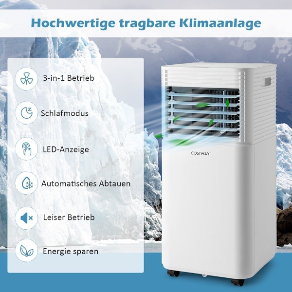 Bærbart klimaanlæg 4 i 1 luftkøler med hvidt LED-display 7000 BTU