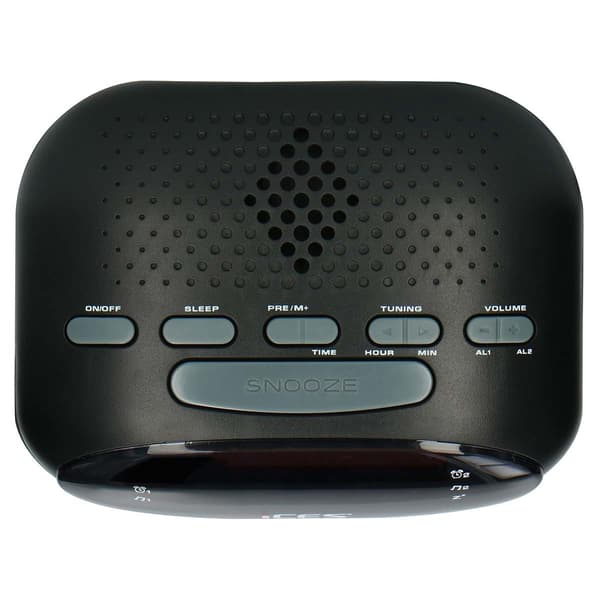 FM-clockradio med snooze og dobbelt alarm, sort
