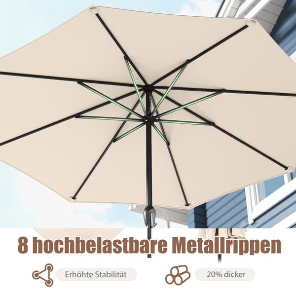 Terrasseparasol 250 cm med håndsving og 8 ribber, beige