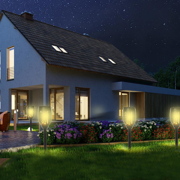Solar Light Havesolar Lamper I Sæt Med 4, 6-8 Timers Lystid, Ip44 Vandtæt, Plastik, Sort, Ø12Xh72Cm