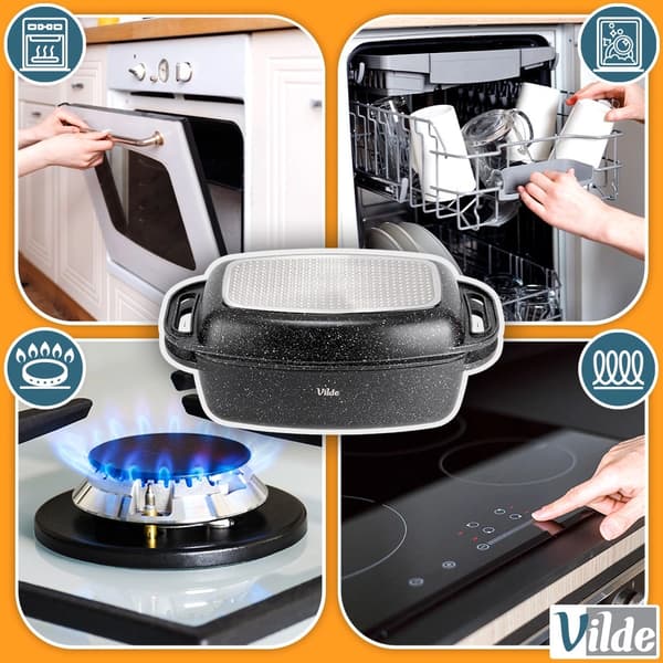 Granitugn med lock, 5,5+2,5 l, non-stick