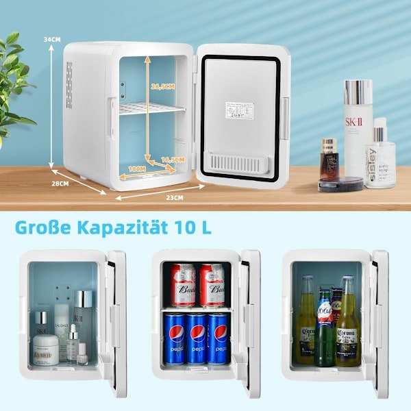 Minijääkaappi 10 L kannettava jääkaappi LED peilillä 23 x 28 x 34 cm valkoinen