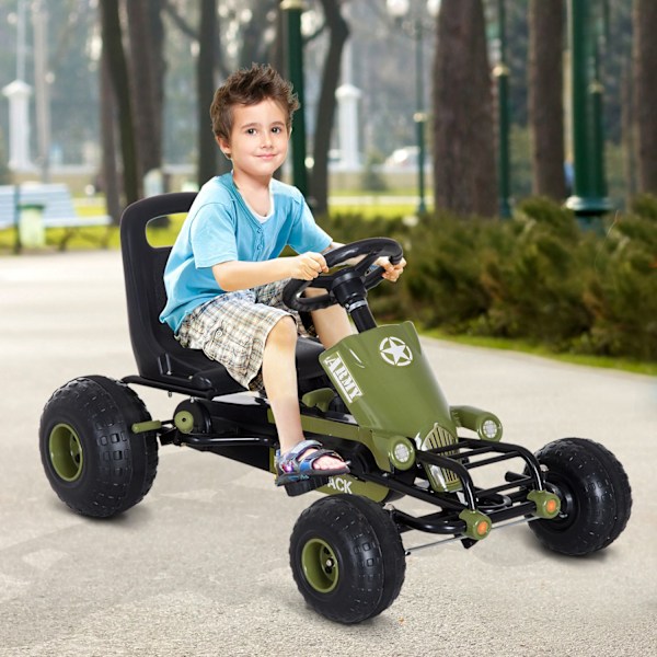 Gokart børne Kettcar pedalbil med håndbremse fra 3 år, grønt design 99x65x56cm til udendørs sjov