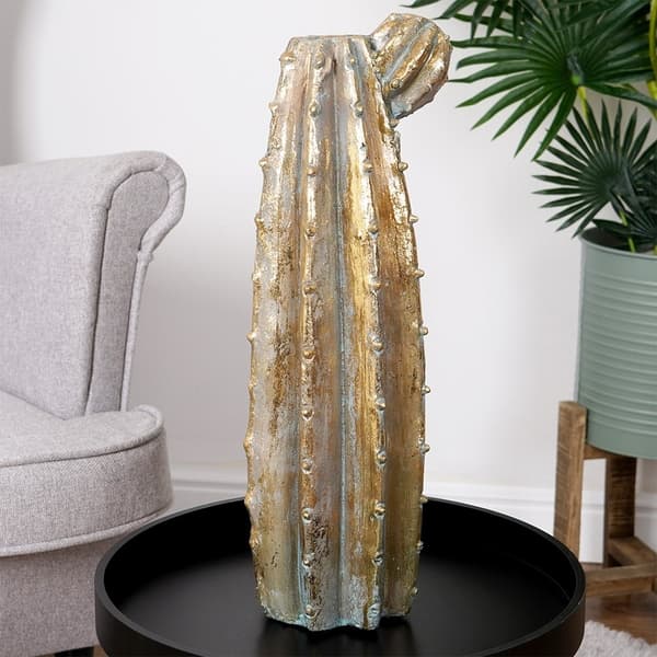 Kaktusformet blomstervase i cement med guldfinish
