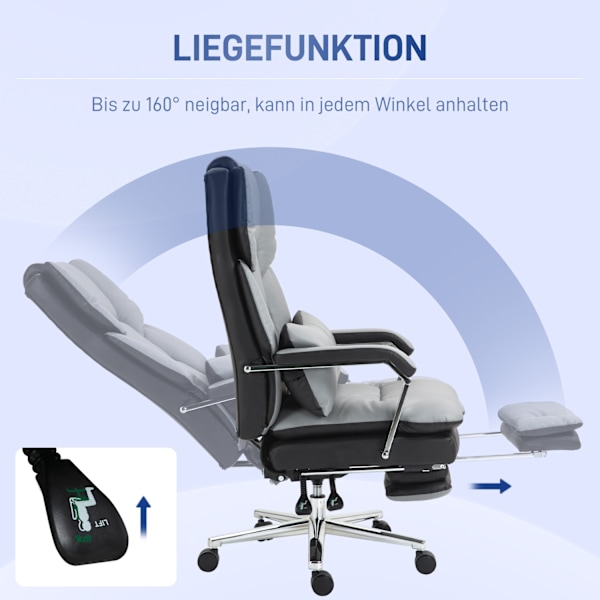 Kontorstol med vippefunktion, bæreevne 180 kg, ergonomisk, 160° vippelig ryglæn, imiteret læder, 63W x 71D x 123-129H cm, lysegrå