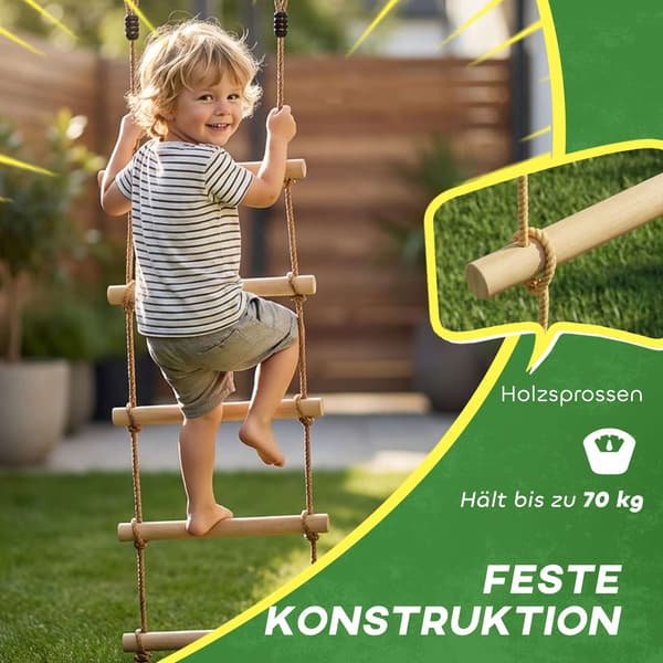Klätterrepset för barn, 5 trästeg, 1,8 m rep