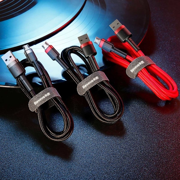 Holdbart fleksibelt kabel USB microUSB QC3.0 2.4A 0.5M sort og grå