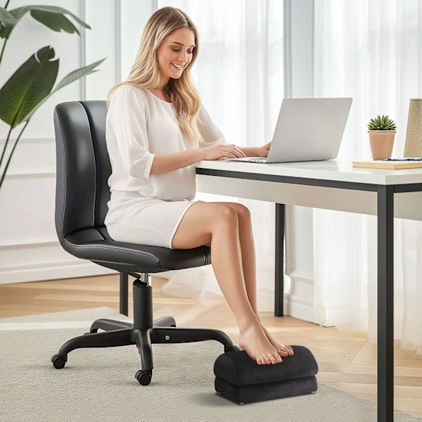 Fodstøtte skrivebordsfodstøtte med anti-slip polstring, fløjlslook, til hjemmekontor, kontor, sort