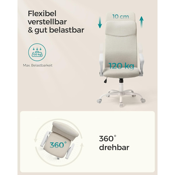 Kontorstol, ergonomisk drejestol, polstret sæde, stofbetræk, justerbar og vipbar