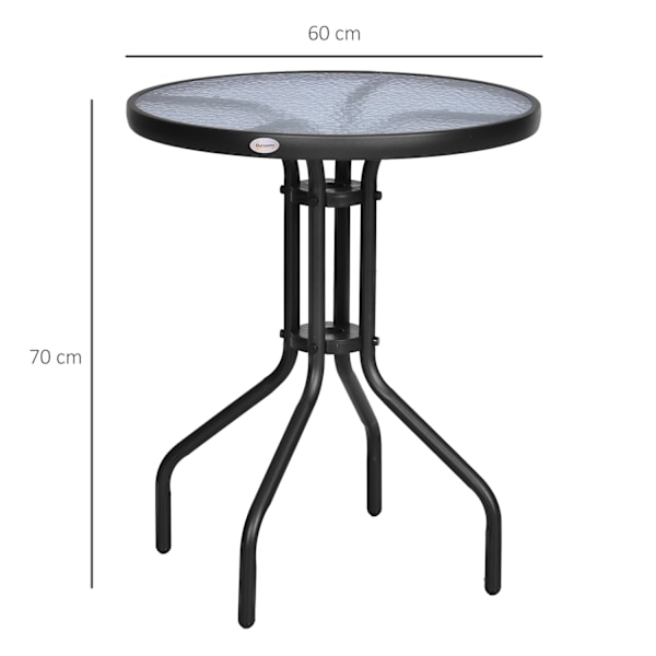 Havebord Rundt Altanbord Metal Sikkerhedsglas Ø60Xh70Cm Havebalkon
