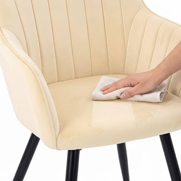Beige sammetsmatstolar med armstöd, set om 2