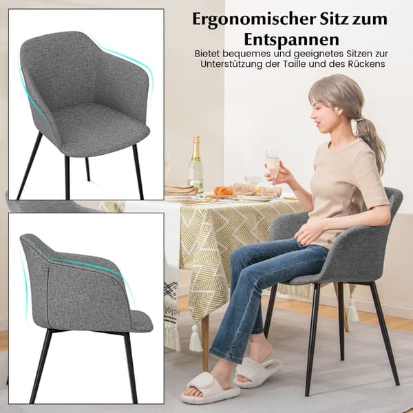 Set med 2 grå ergonomiska matstolar med linnesits