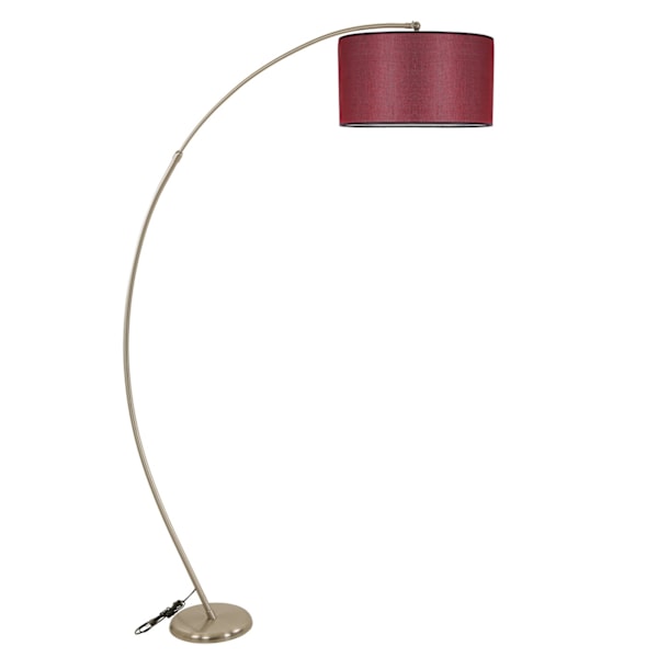 Gulvlampe Mısra Mat Krom Lambader Silindir Hasır Bordo Abajurlu