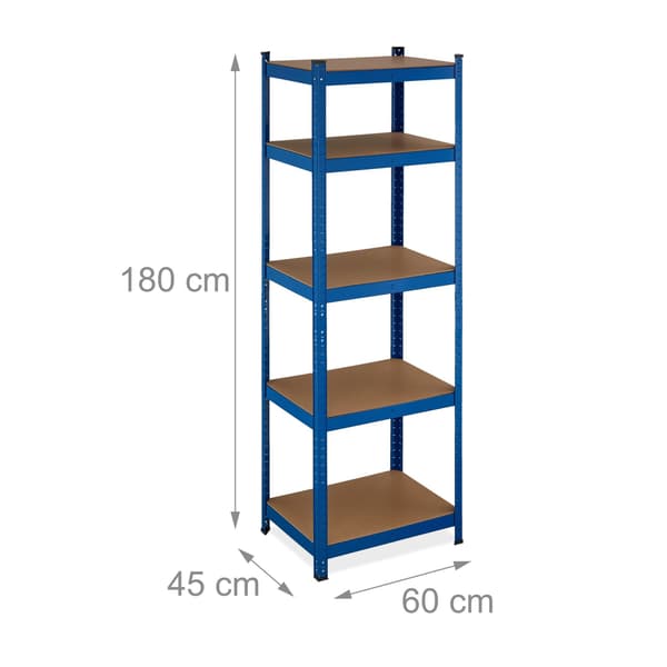 Blå robuste hylder med 5 niveauer