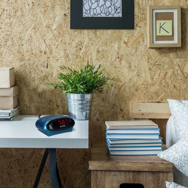 FM-clockradio med dobbelt alarm og LED-display – blå