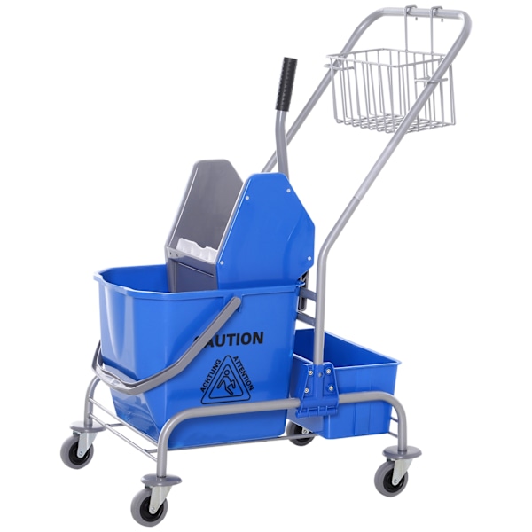 Städvagn, städvagn, mobil hink, städhink, 25 liters moppvagn med vridare, krok för mopp, hushållsvagn med 4 hjul, blå Aosom