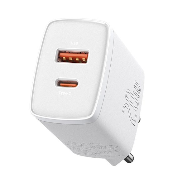 Kompakt USB-hurtigoplader USB-C 20W 3A PD QC 3.0 hvid