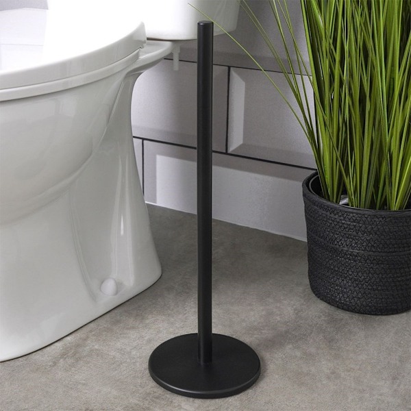 Stilfuld sort toiletrulleholder i rustfrit stål