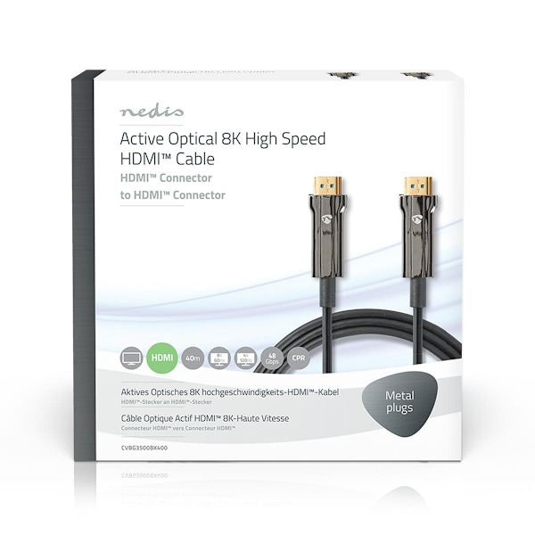 Aktiva Optiska Ultra High Speed ​​HDMI Kabel med Ethernet | HDMI™ Kontakt | HDMI™ Kontakt | 8K@60Hz | 48 Gbps | 40.0 m | Rund | PVC | Svart | Presentb
