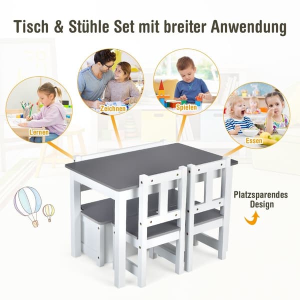 4-delad barnsittgrupp träsittgrupp barnbordsgrupp grå + vit