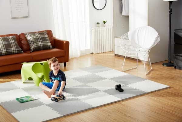 Stor skummatta, Ricokids pussel 60x60cm 4 st vit och grå