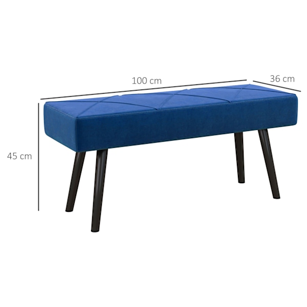 Pehmustettu penkki, sänkypenkki, eteisen penkki X-kuvioinen, samettimainen, kestää jopa 120 kg, makuuhuoneeseen, 100 x 36 x 45 cm, sininen |