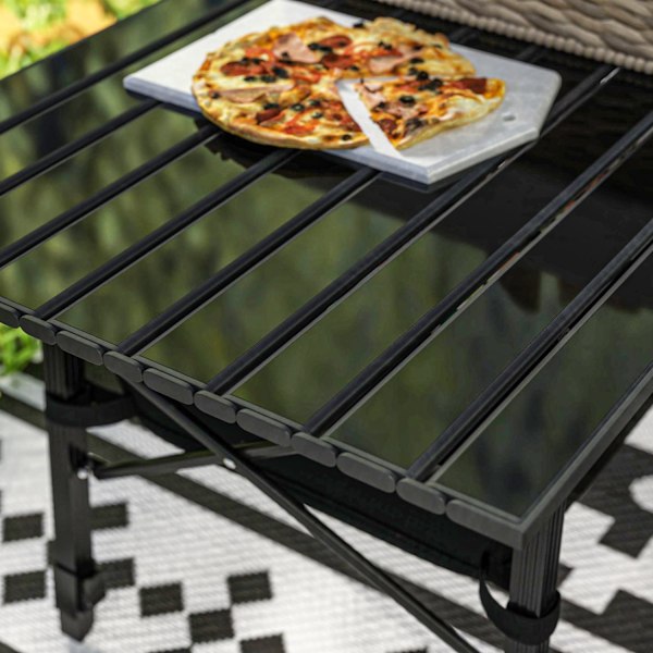 Campingbord, sammenklappeligt picnicbord med opbevaringskurv, bæretaske, højdejusterbart klapbord, til havefester, camping, grill, aluminiumssort Aoso