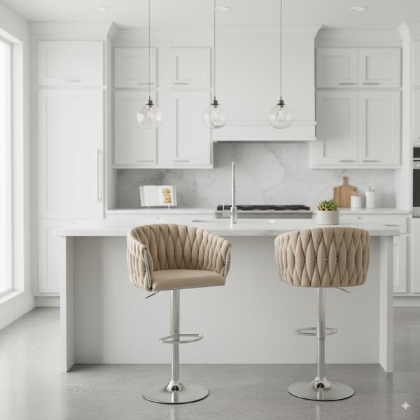Beige sammetsbarstol, krombas, justerbar höjd