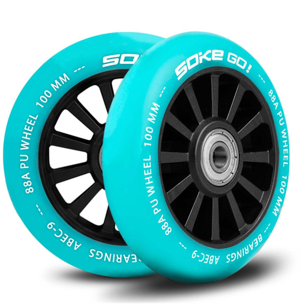 Turkosfärgade hjul till sparkcykel 100 mm, 2-pack
