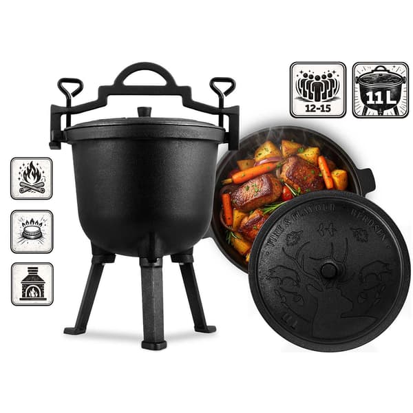 Støbejernsgryde 11L til bål og grillmadlavning