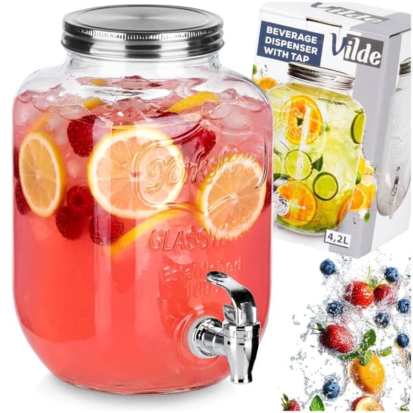 Glas drikkevaredispenser med hane, 4 liters kapacitet