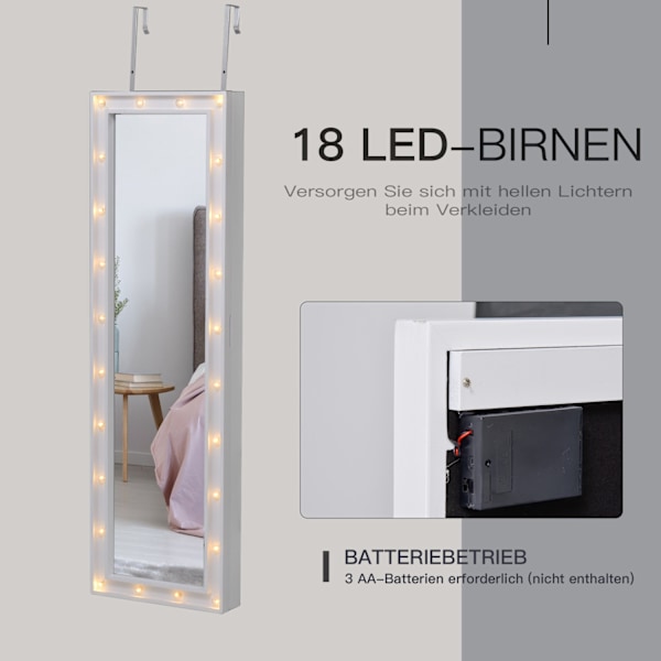 Spegelskåp LED smyckesskåp hängdörrsmontering MDF vit 36,6 x 8 x 120 cm