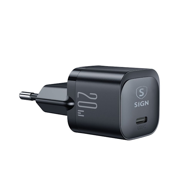 PD 20W USB-C Mini Oplader - Sort