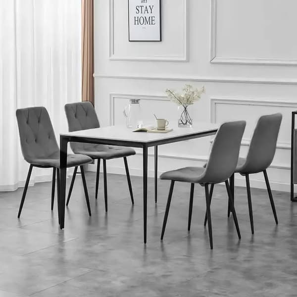 Set med 4 Quiltade Sammetsstolar för matsal och vardagsrum Grå ModernHome