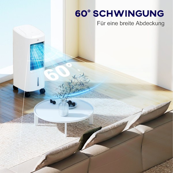 3 i 1 mobil luftkonditionering med befuktning Vattenkylning, automatisk oscillerande 7L luftkonditionering med 7,5h timer, 3 hastigheter 65W luftkylar