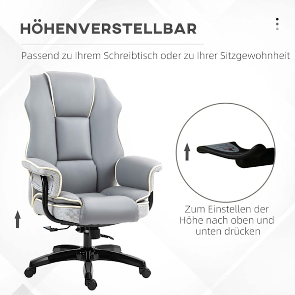 Kontorsstolsryggstöd justerbart, 150°, ergonomisk skrivbordsstol med liggfunktion, höj- och sänkbar, ljusgrå