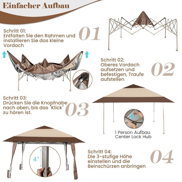 4m x 4m Patio Gazebo Canopy Teltta pyörillä beige