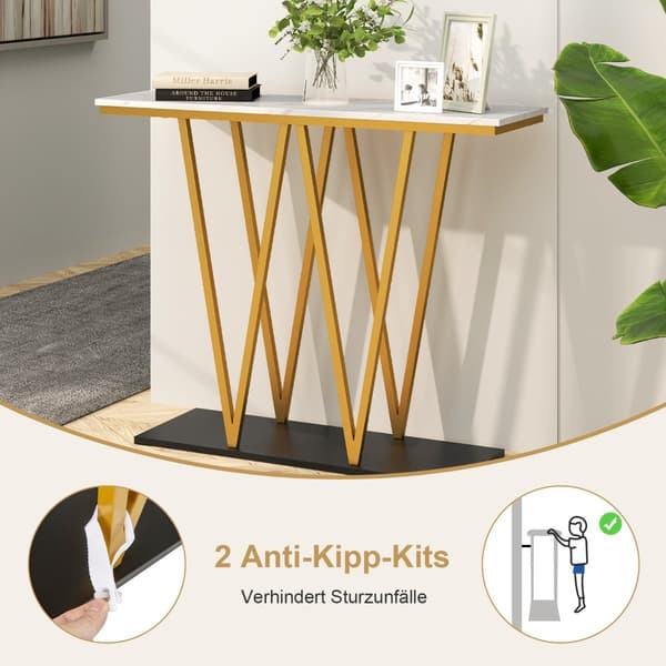 Konsolbord med marmorlook och metallram
